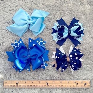 Set of 4 Elegant Blue-Themed Hair Bows
